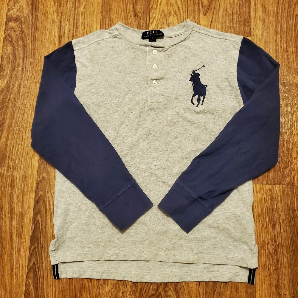 Polo Ralph Lauren Shirt‎ Boys Medium 10/12 Gray Henley Big Pony Preppy - Picture 2 of 7